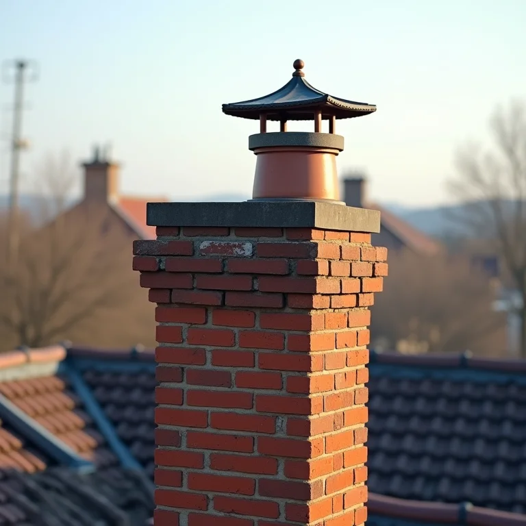 Chaminé com chapéu chinês sem fumaça, indicando eliminação eficaz.