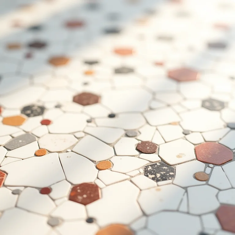 Close-up de diferentes texturas de piso de caco de mármore.