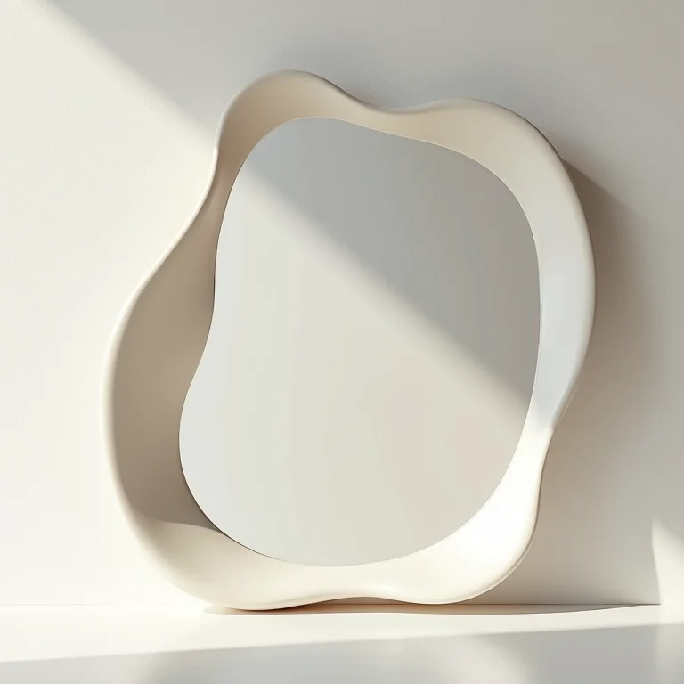 Close-up de espelho orgânico com bordas arredondadas