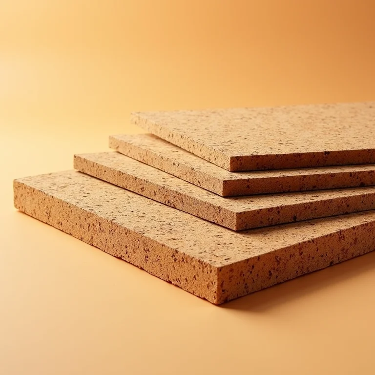 Close-up de uma placa de cortiça mostrando suas propriedades de isolamento térmico e acústico.