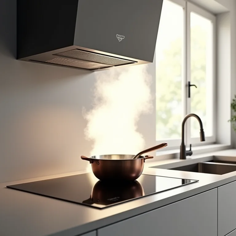 Coifa moderna removendo fumaça de fogão minimalista