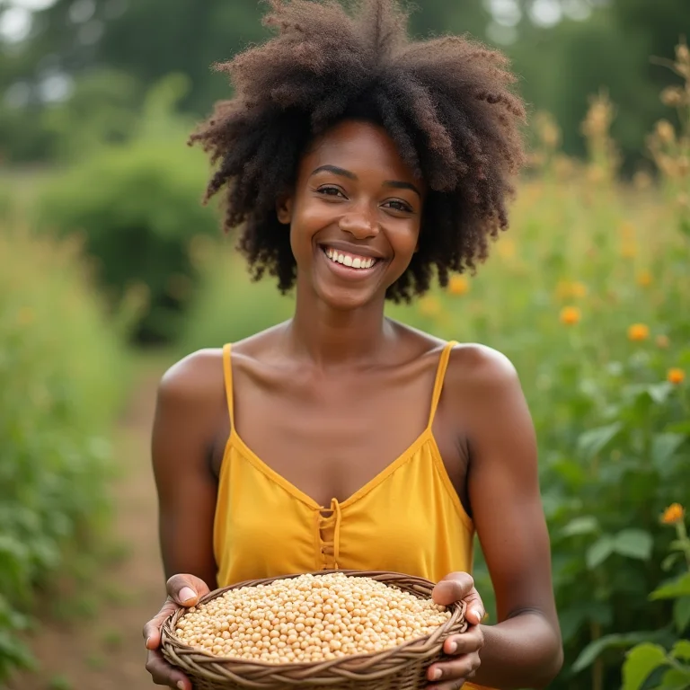 Colhendo lentilha fresca em casa.