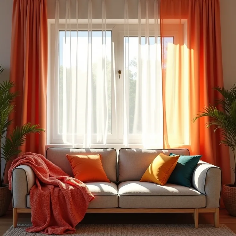 Combinação de cortinas e almofadas para sala