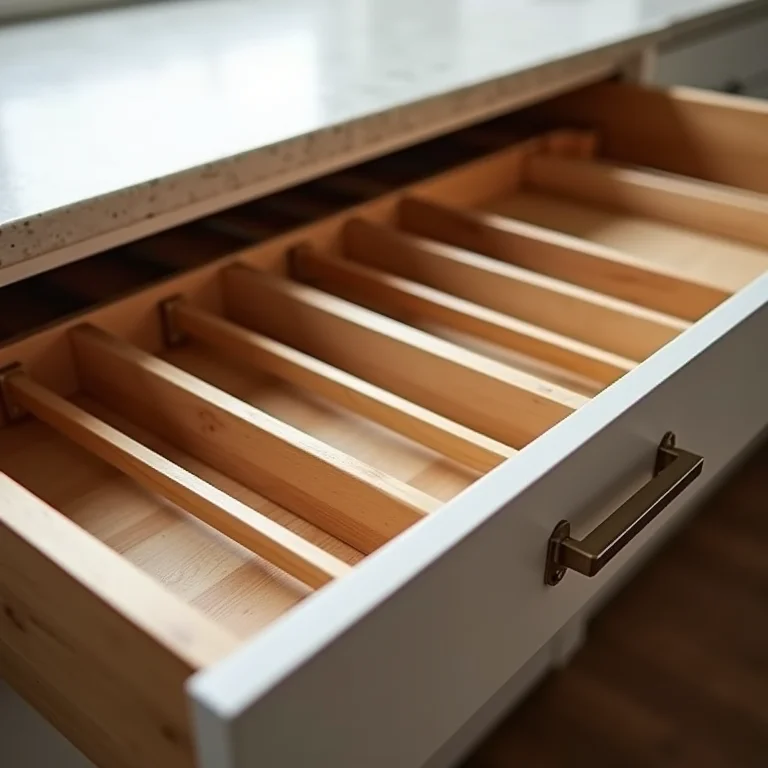 Comparação entre gaveta organizada com divisórias e gaveta desorganizada.