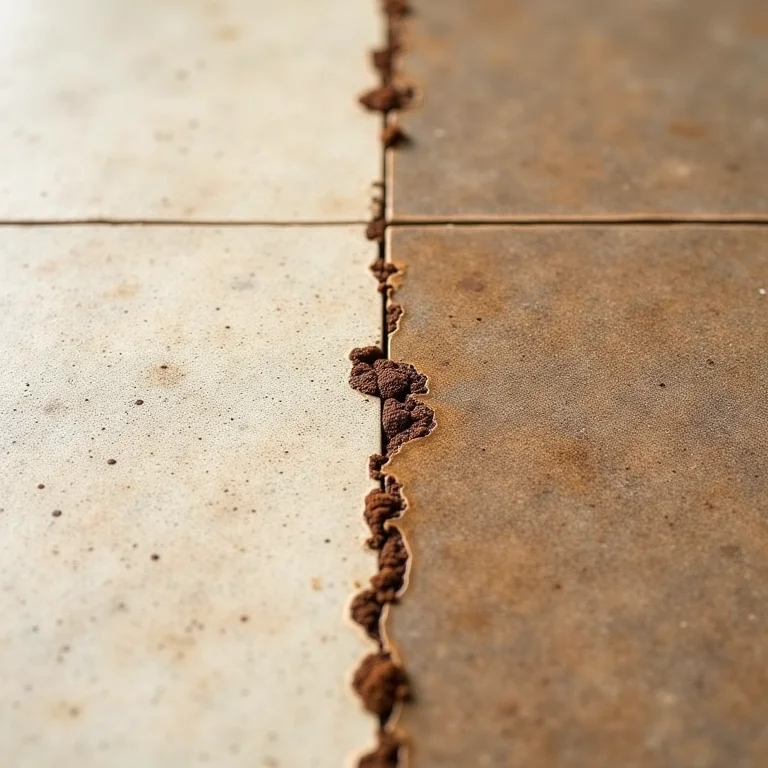 Comparativo entre rejunte epóxi limpo e rejunte acrílico manchado com café.