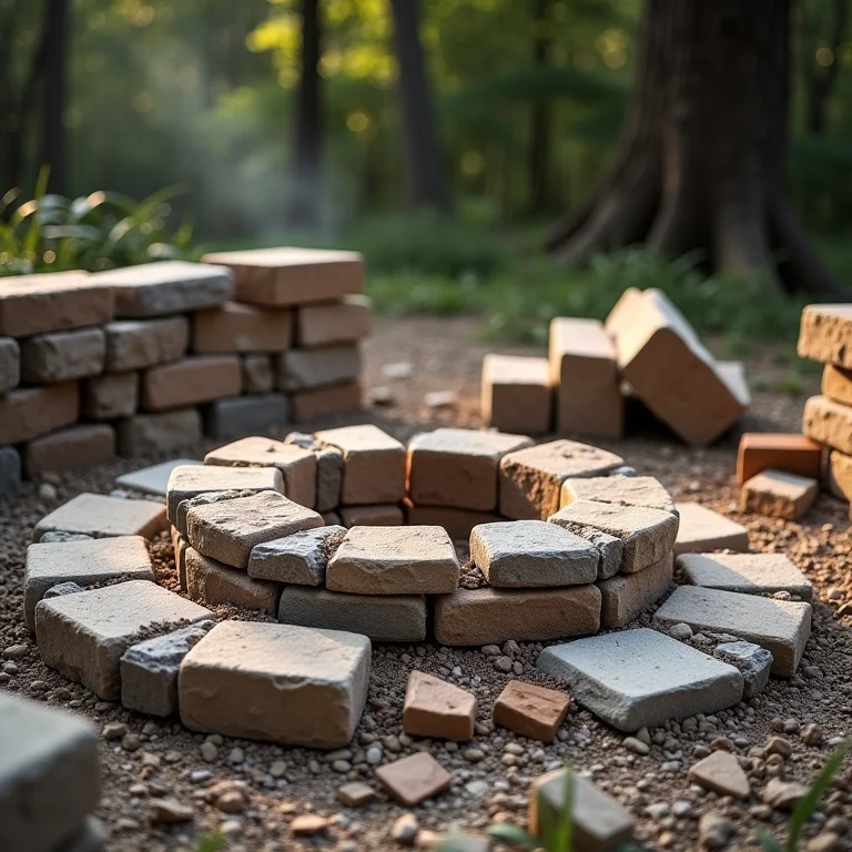 Construção da estrutura do fogo de chão com diferentes materiais.