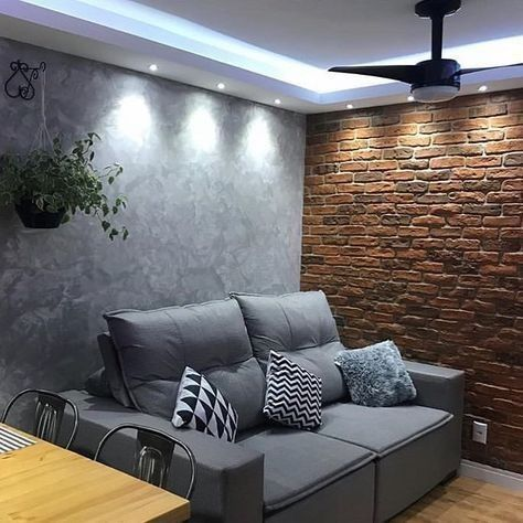 Sala Aconchegante com Textura de Cimento Queimado - detalhe