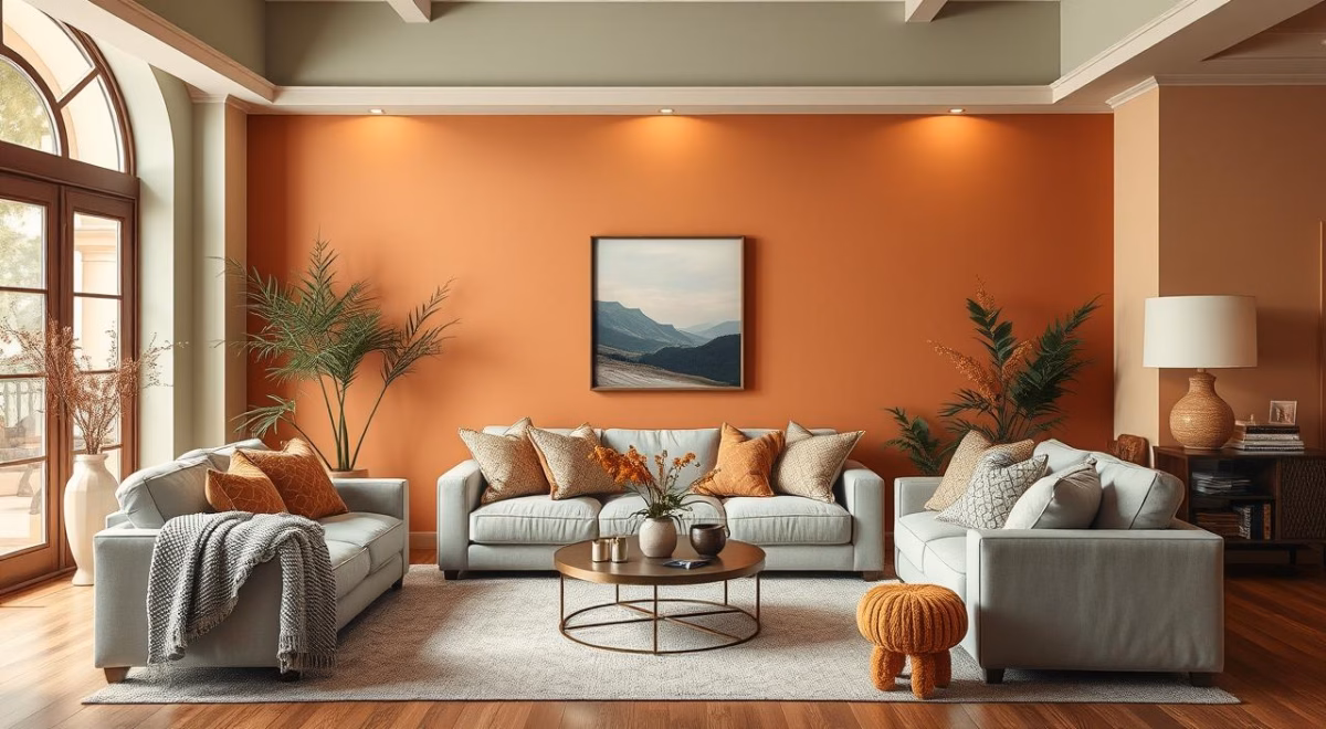 Aconchego Natural: Sala de Estar em Tons Terrosos e Toques de Verde - ideia