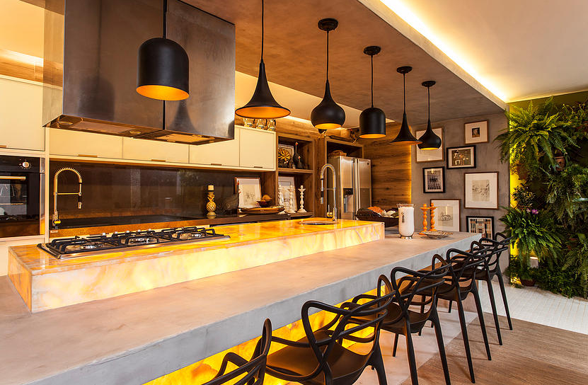 Bancada Amarela Iluminada com LEDs para um Ambiente Moderno - detalhe