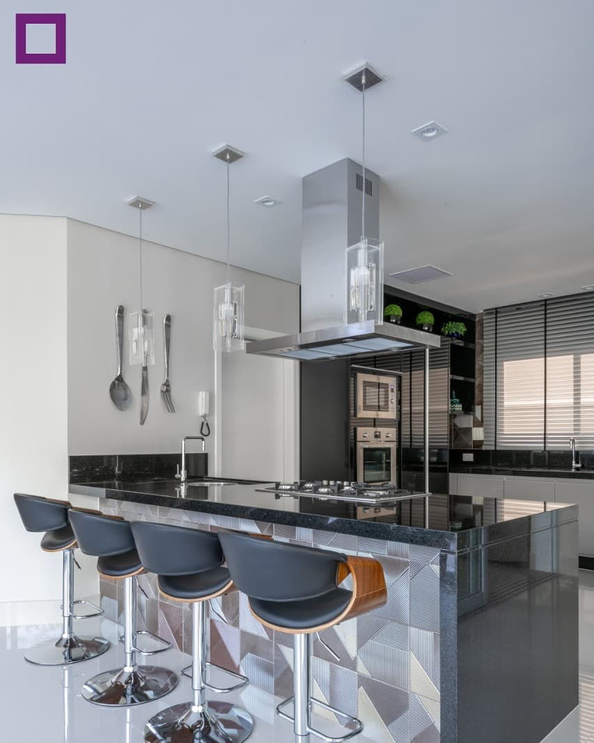 Bancada de Cozinha Americana com Revestimento 3D: Textura e Modernidade - inspiração