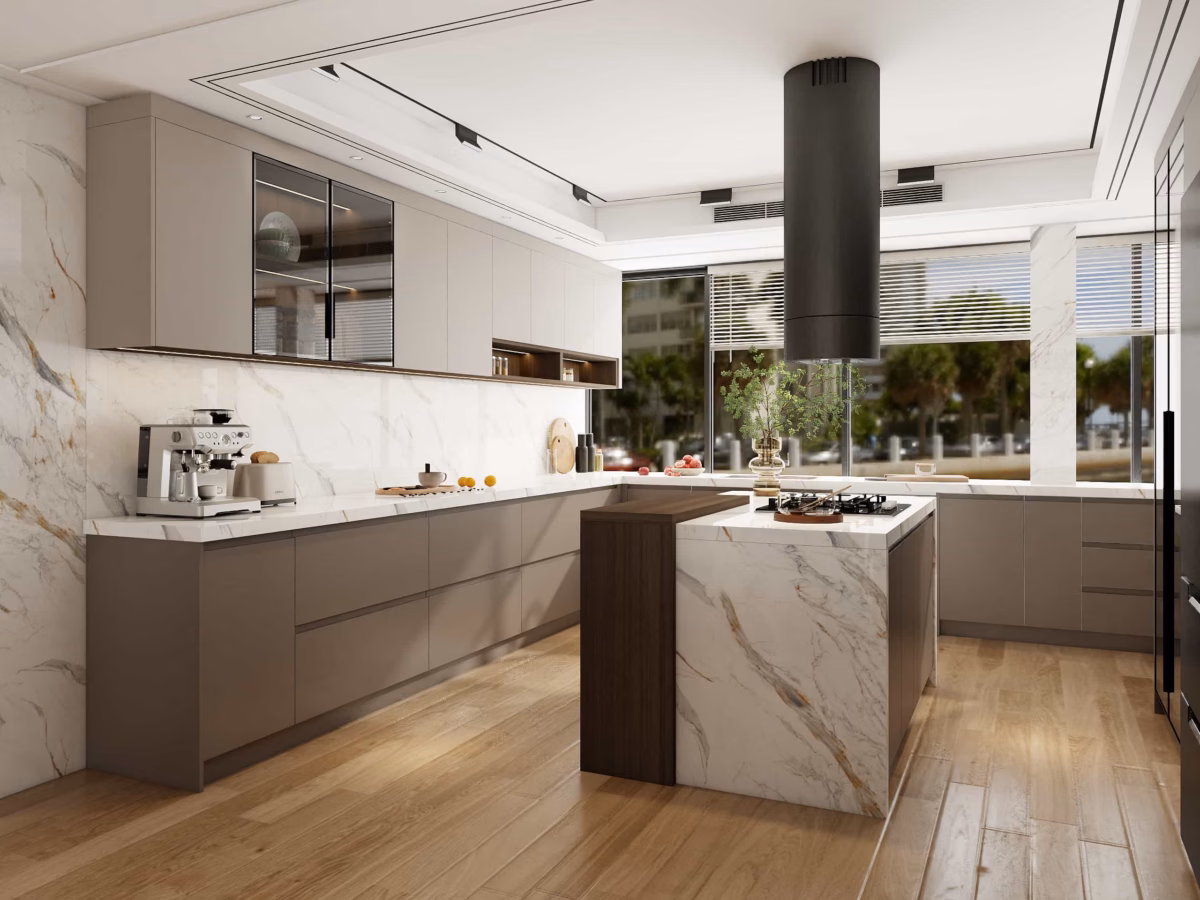 Ilha Multifuncional com Detalhes em Madeira Rústica: Aconchego e Modernidade Lado a Lado - inspiração