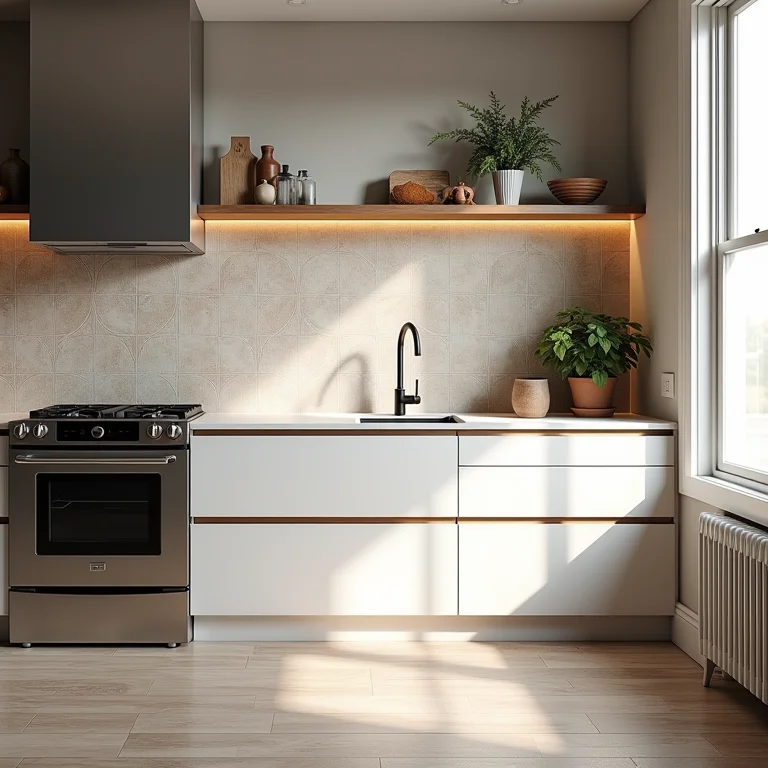 Cozinha contemporânea com backsplash de ladrilho hidráulico