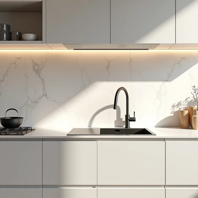 Cozinha moderna com backsplash de porcelanato extra fino
