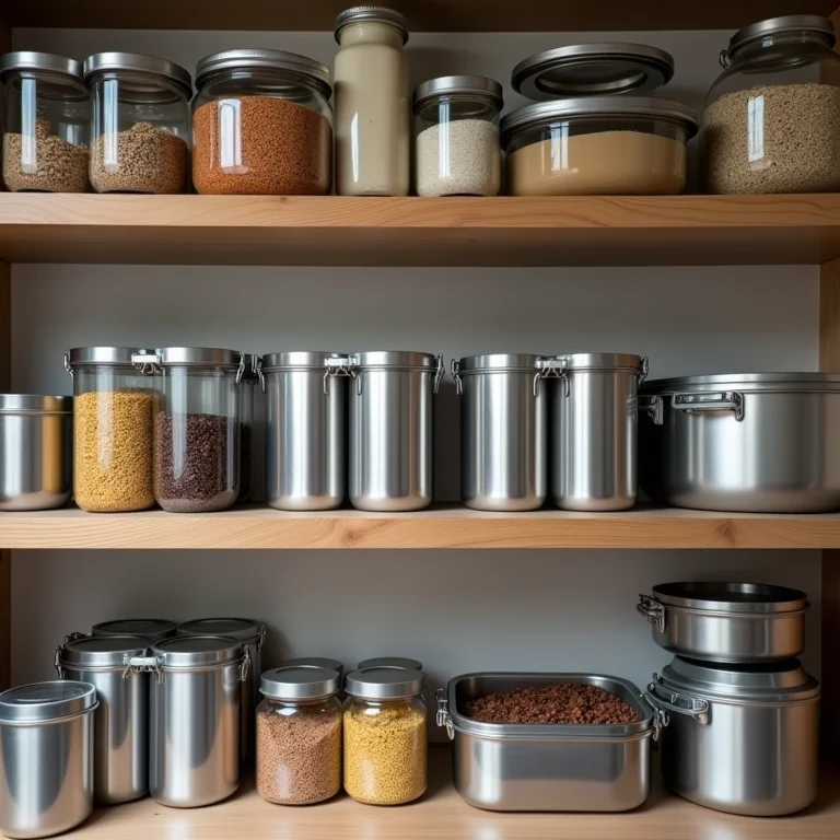 Cozinha organizada com porta mantimentos de inox.