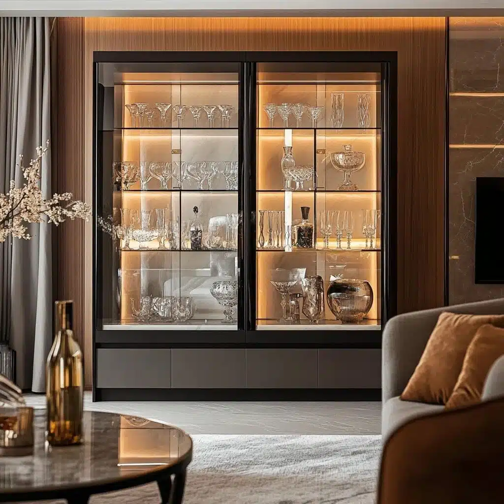 Cristaleira Moderna com Detalhes em Cobre: Um Toque de Sofisticação - inspiração