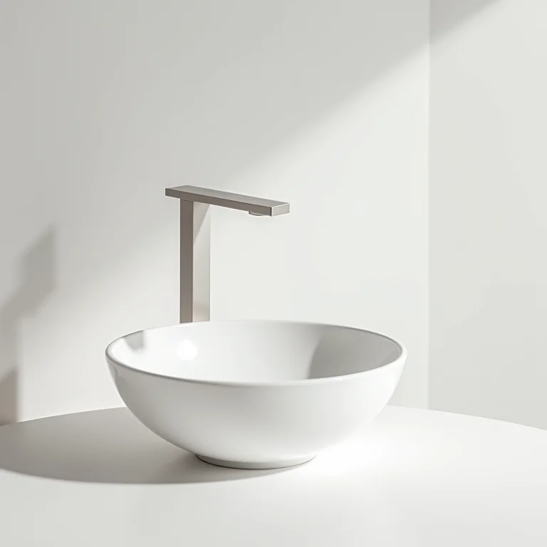 Cuba de apoio branca minimalista sobre bancada clara.