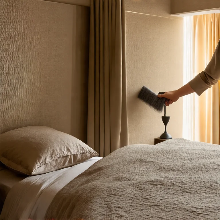 Cuidado e manutenção de nichos decorativos em um quarto aconchegante, demonstrando a importância da limpeza.