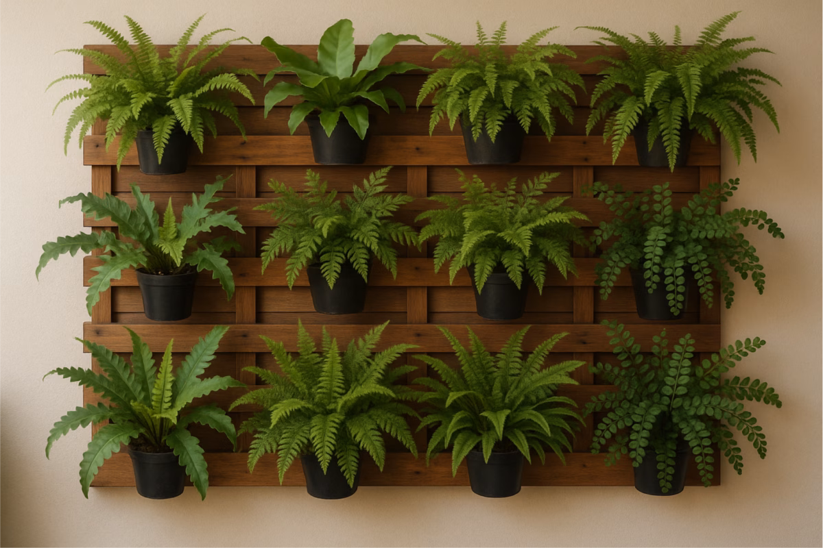 Jardim Vertical de Samambaias em Pallets: Rusticidade e Elegância - ideia