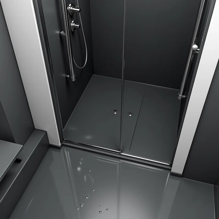 Piso vinílico antiderrapante cinza escuro em um box moderno.