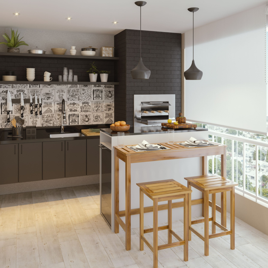 Integração e Elegância: Churrasqueira Gourmet com Balcão de Granito - inspiração