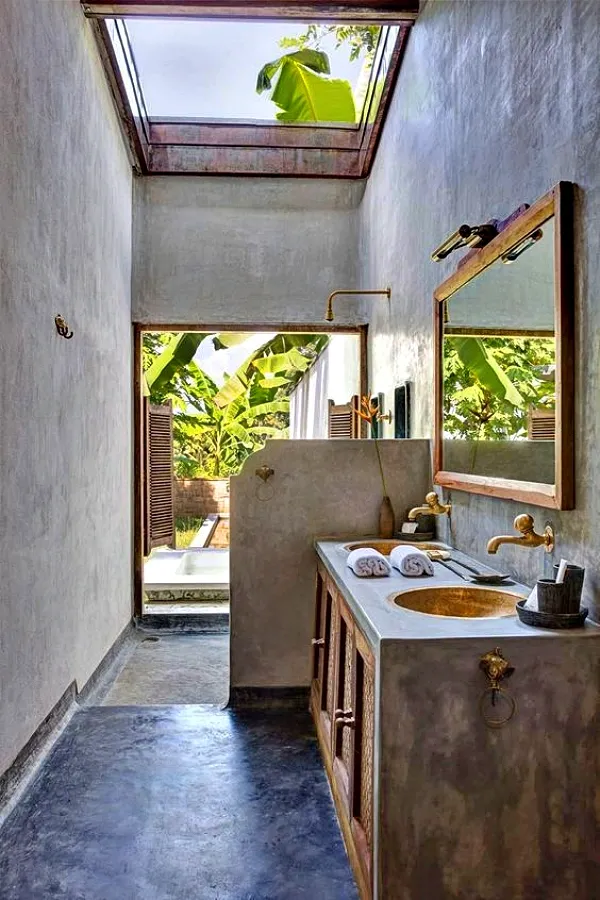 Natureza Dentro de Casa: Cimento Queimado e Plantas Exuberantes - ideia