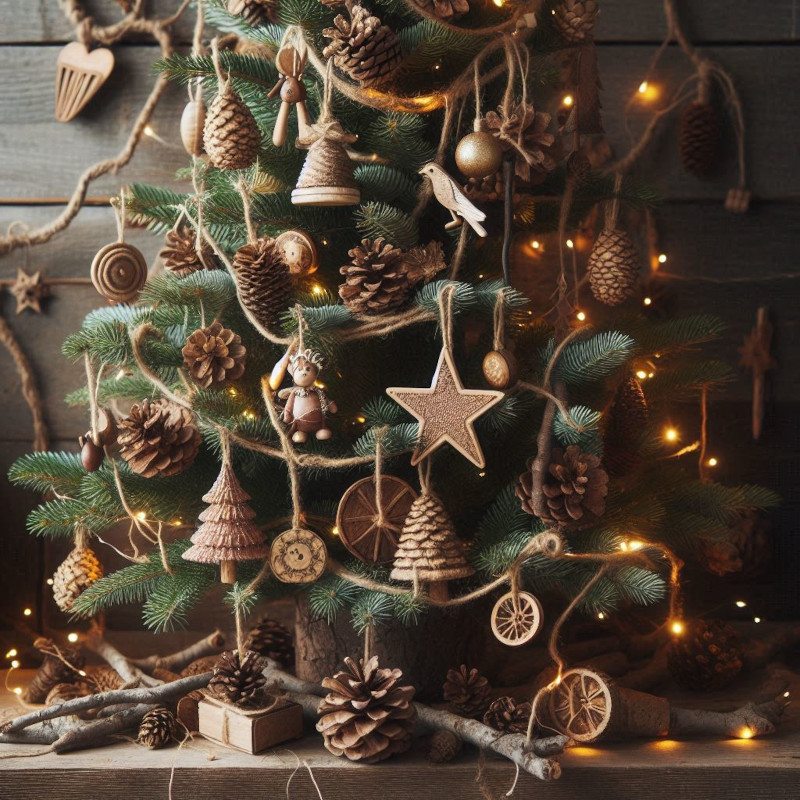 Árvore de Natal com Decoração Rústica e Elementos Naturais - inspiração