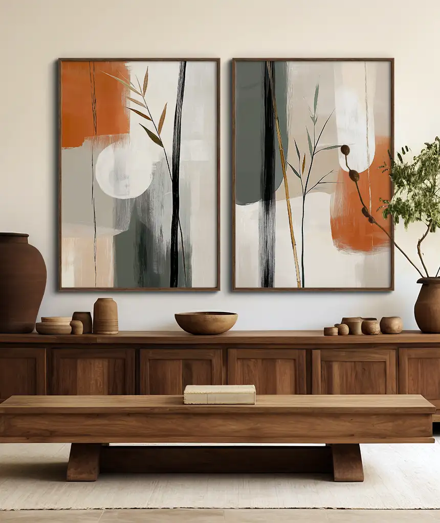 Composição Minimalista com Quadros Botânicos - detalhe