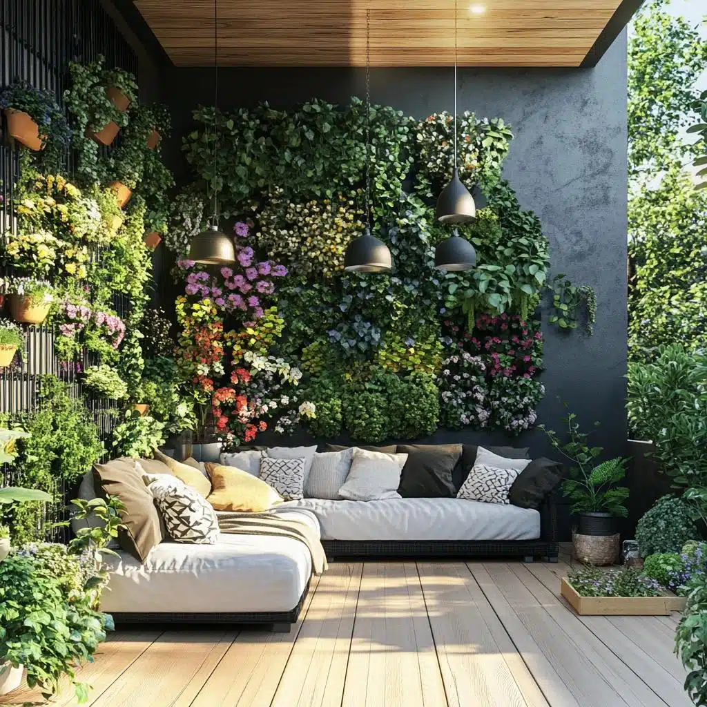 Pátio Romântico: Decoração com Luzinhas e Plantas Aromáticas - ideia