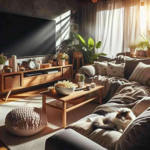 Aconchego Natural: Decoração de Sala de TV com Detalhes em Madeira - inspiração