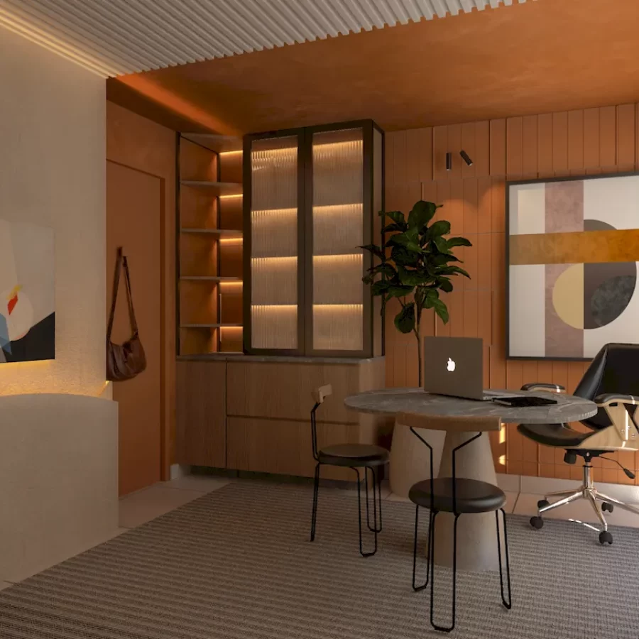 Home Office Aconchegante com Texturas Naturais - ideia