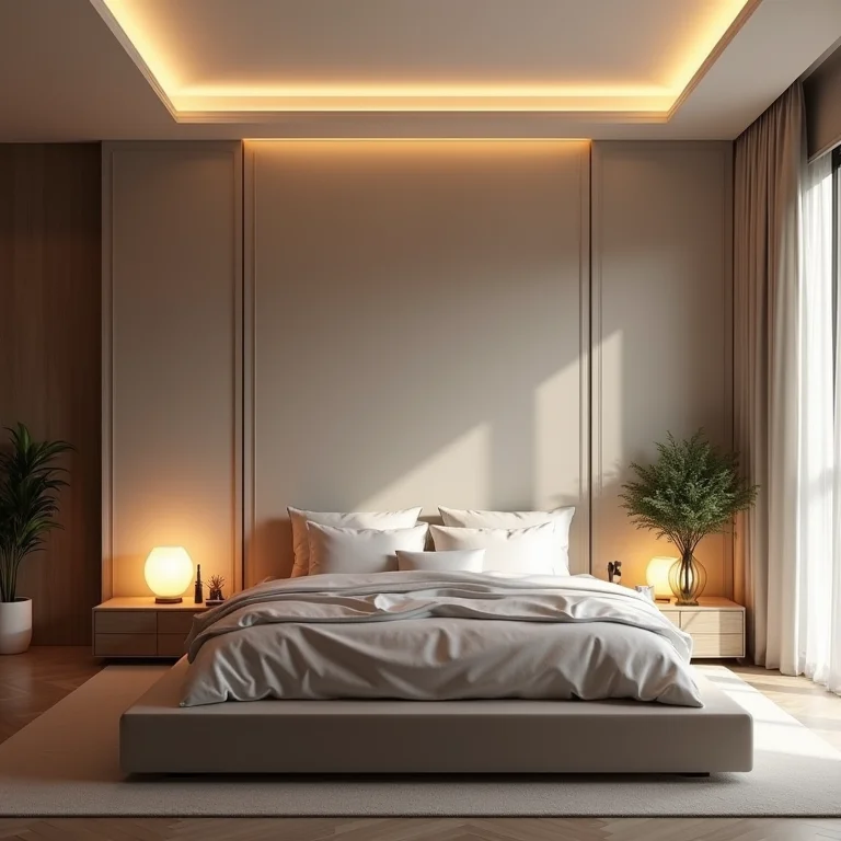 Decoração moderna para quarto de casal: Relaxamento e intimidade em um ambiente acolhedor.