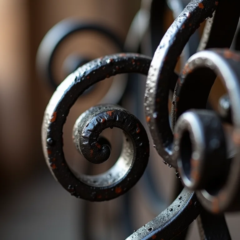 Detailed view of a handcrafted iron rack