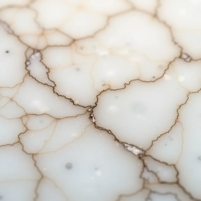 Detalhe da superfície de Quartzo Calacata.