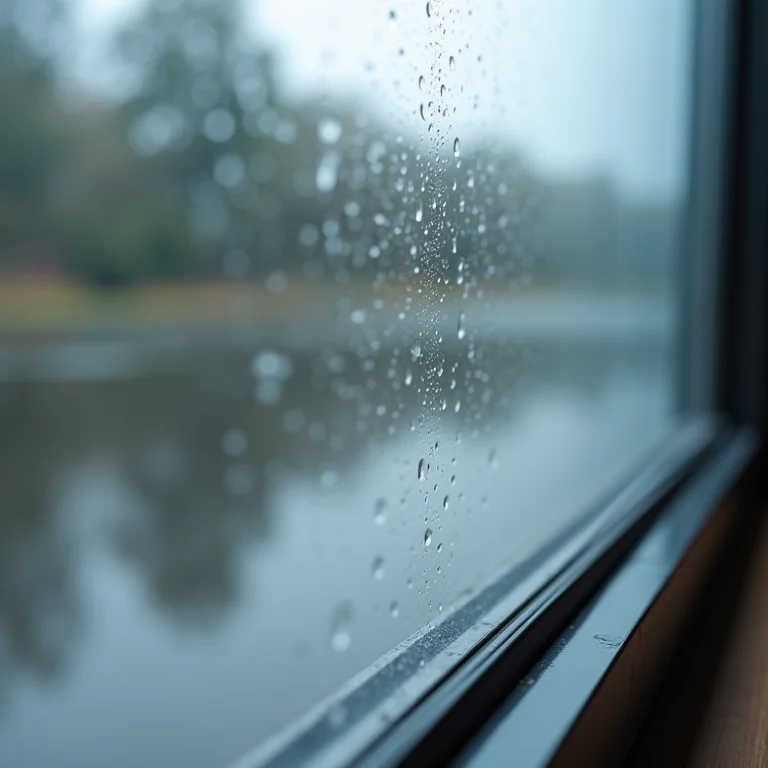 Detalhe da vedação de janela contra a chuva.