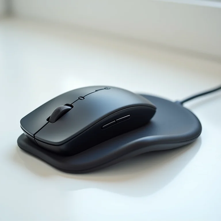 Detalhe de mousepad ergonômico com apoio de pulso