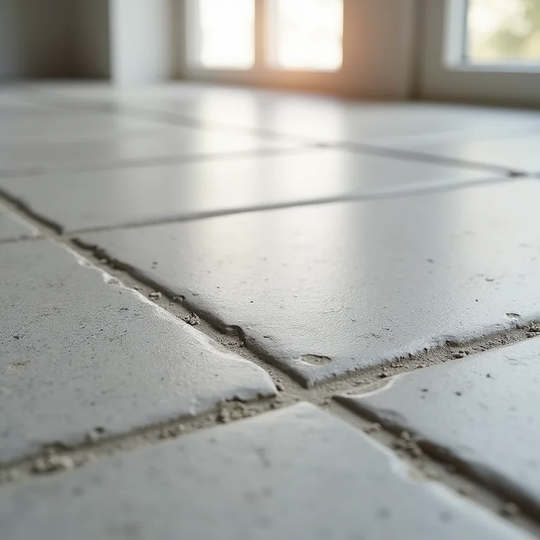 Detalhe de rejunte cimentício entre azulejos.