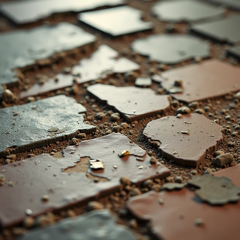 Detalhe de telhas de amianto danificadas.