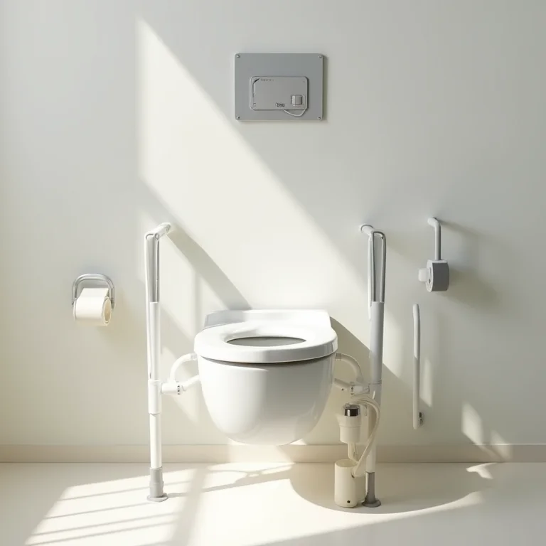 Detalhes de um banheiro adaptado, com foco nos acessórios.