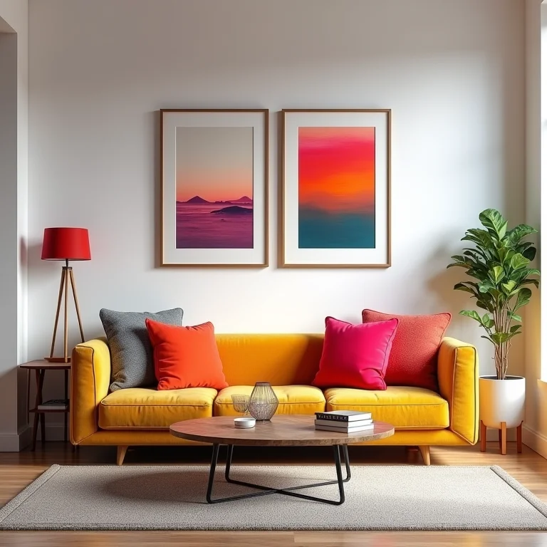 Detalhes vibrantes na decoração de sala pequena