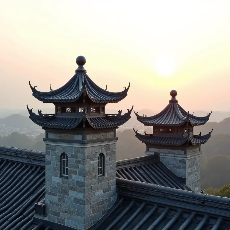 Diferentes formatos de chaminés com chapéu chinês.