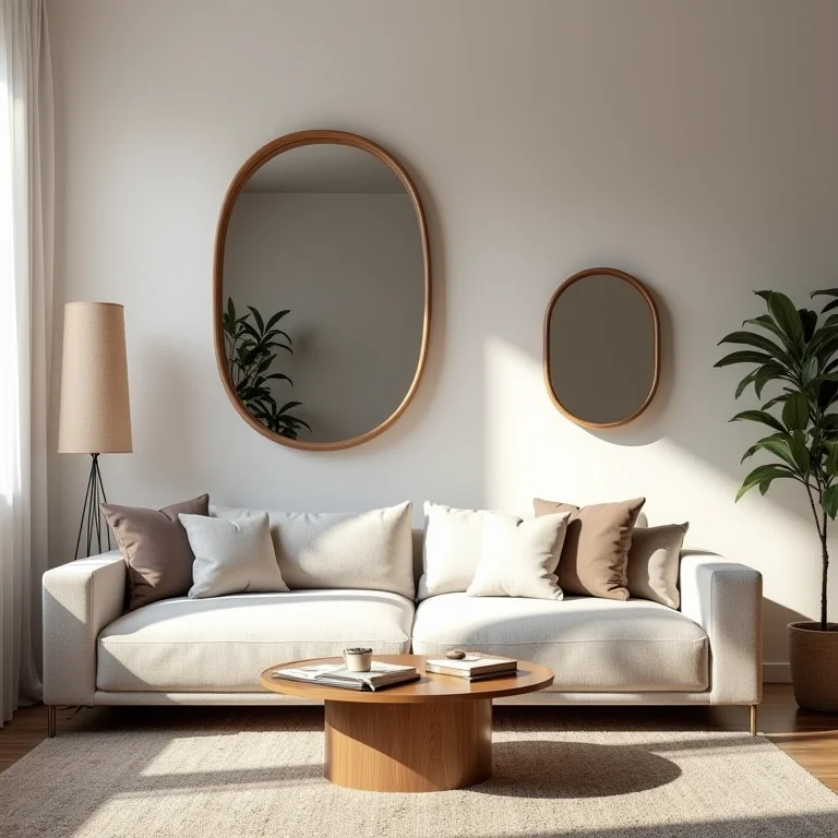 Diferentes tamanhos de espelho Adnet em sala de estar.