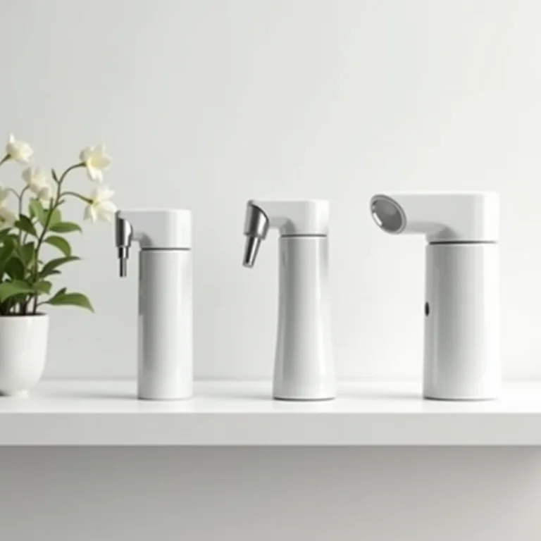 Diferentes tipos de duchas higiênicas em um banheiro bem iluminado