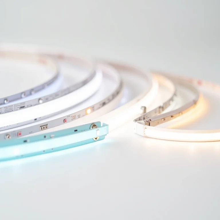 Diferentes tipos de fitas de LED em close-up.