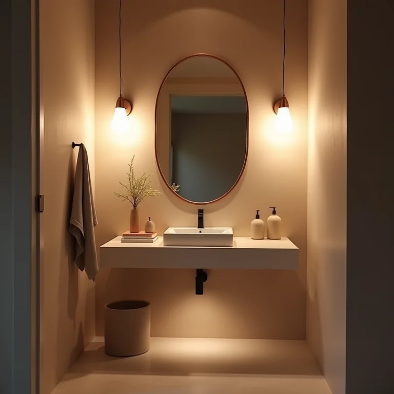 Diferentes tipos de iluminação para ampliar visualmente um banheiro pequeno