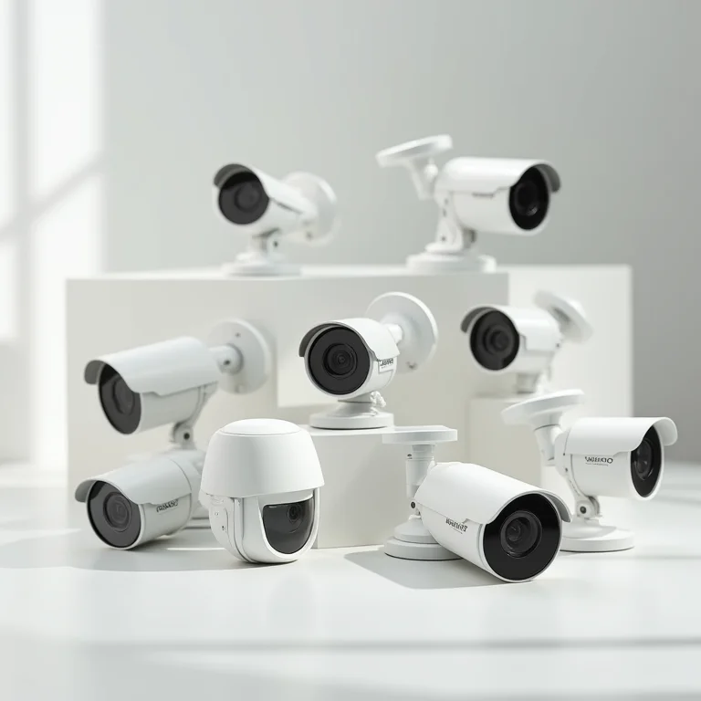 Diversas câmeras de segurança analógicas em close