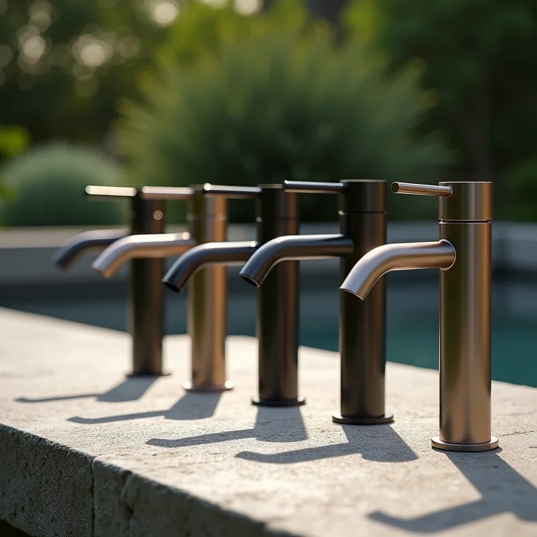 Diversidade de modelos e acabamentos de torneiras para jardim.