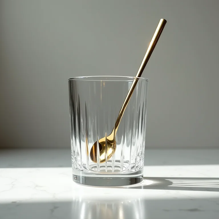 Elegante mixing glass de cristal com colher de bar.