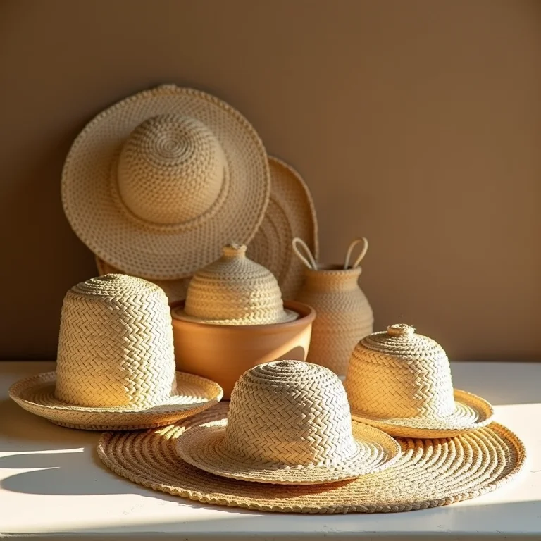 Elementos decorativos feitos de palha para uma festa junina rústica.