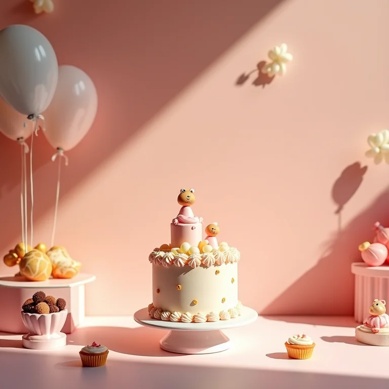 Elementos essenciais de uma festa infantil: bolo, doces, balões e lembrancinhas em destaque.