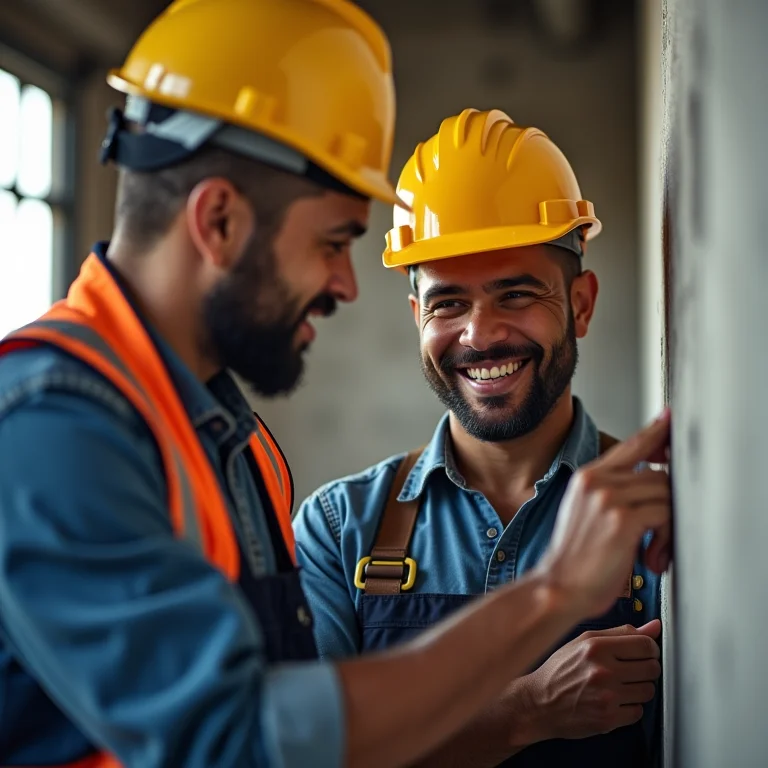 Eletricista colaborando com colega